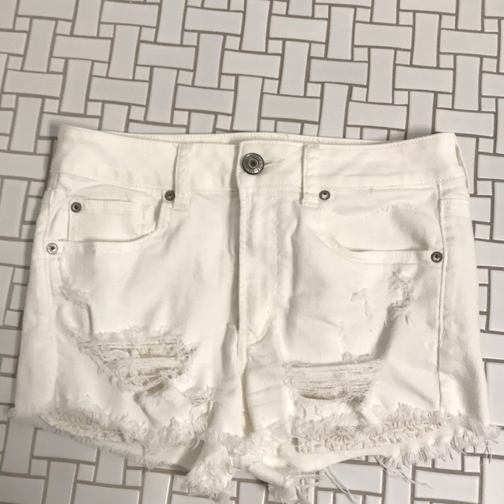 AE White ripped denim shorts